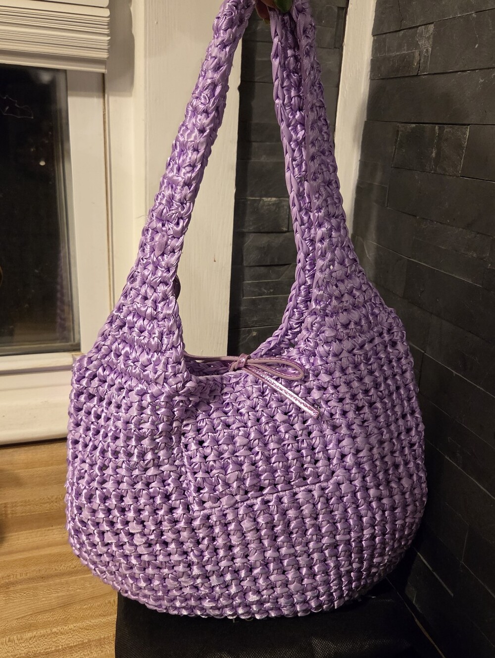 Kurt Geiger NWT Purple Raffia Shoulder Bag With Tie Closure & Dustbag - Picture 6 of 9